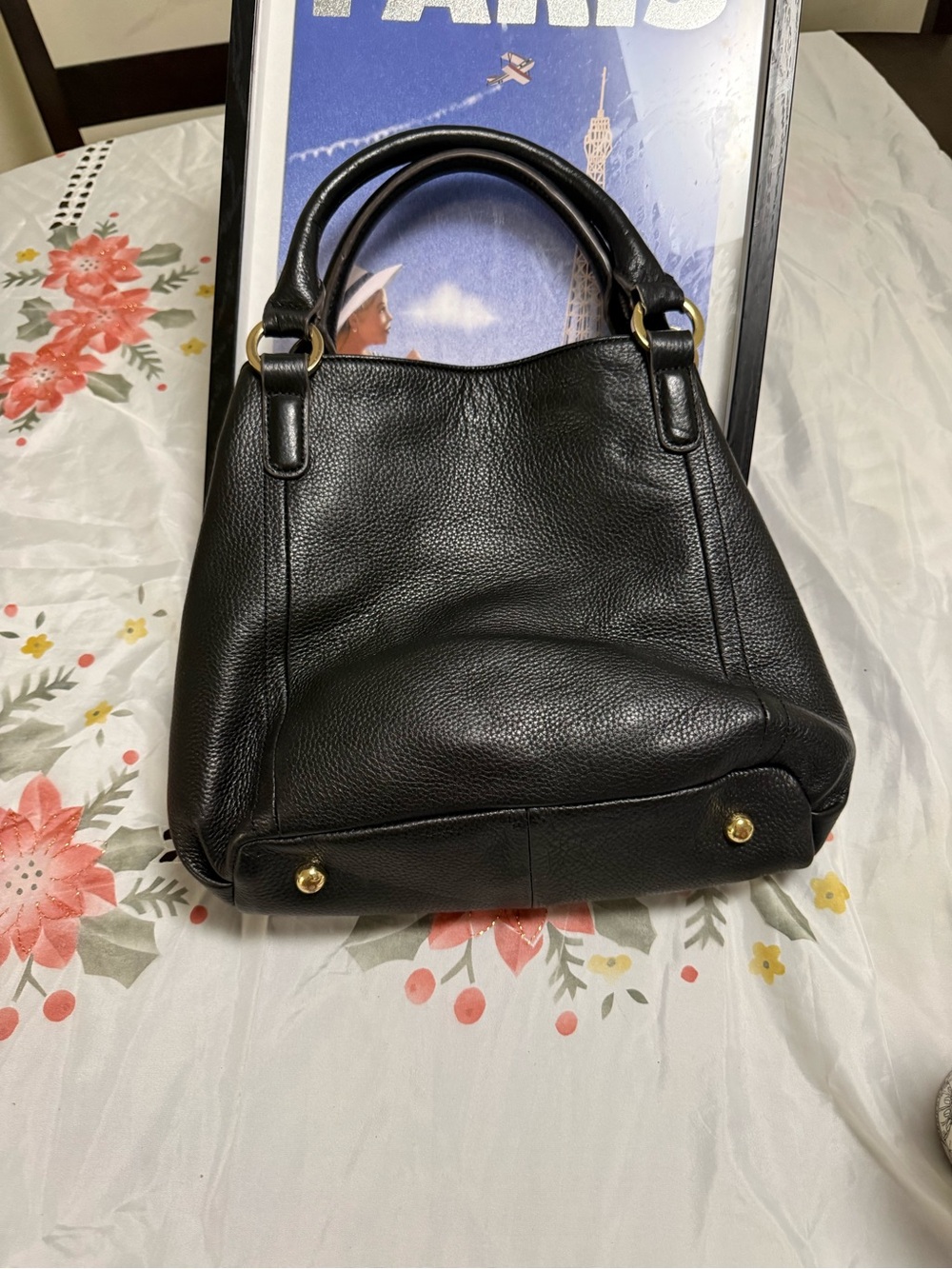 Classic Black Leather Tote Handbag